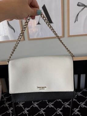kate spade Two-Tone White and Black Leather Chain Shoulder Bag